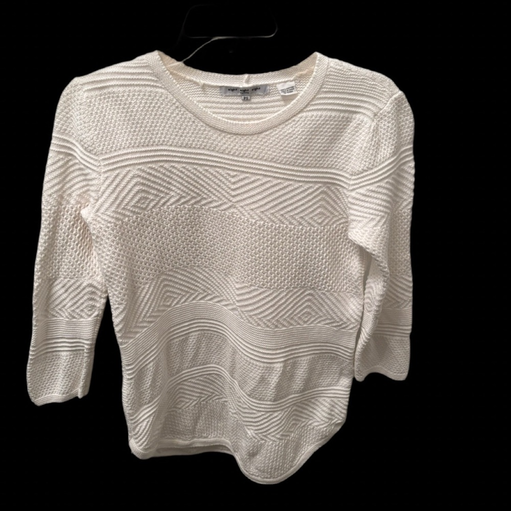 Eight Eight Eight Mixed-Stitch Textured Knit Sweater – White (Petite Small)